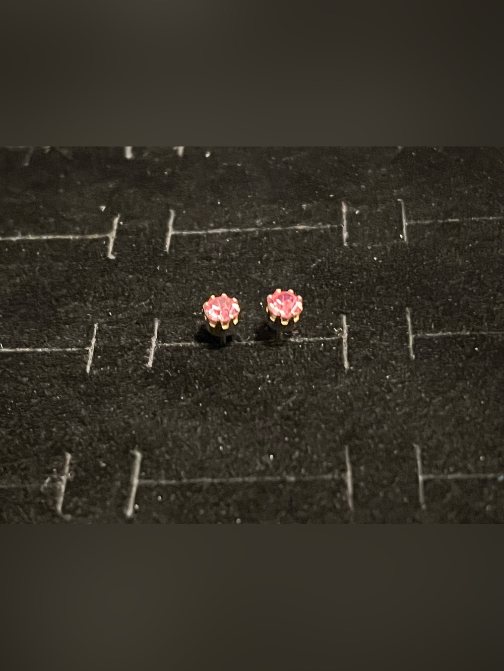 Pink Crystal Stud Earrings in Gold Setting